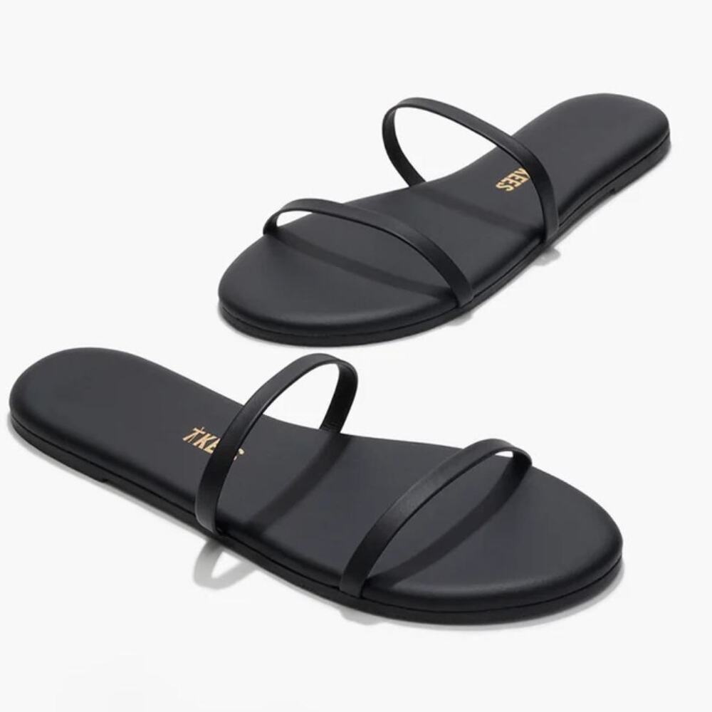 Tkees Gemma Leather Sandals US 8 Black Two Strap Slides Minimalist Neutral